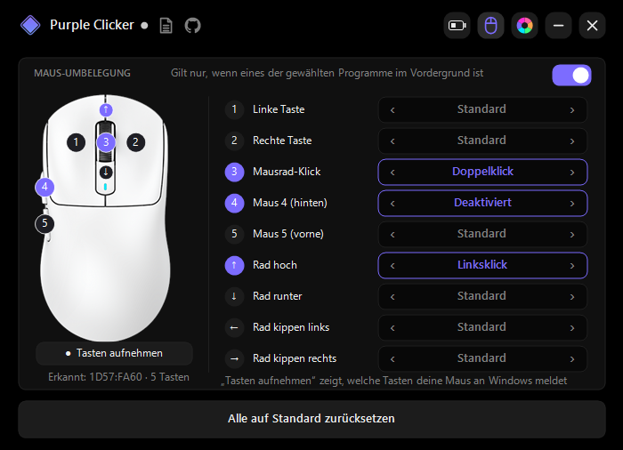 Mouse remapping page